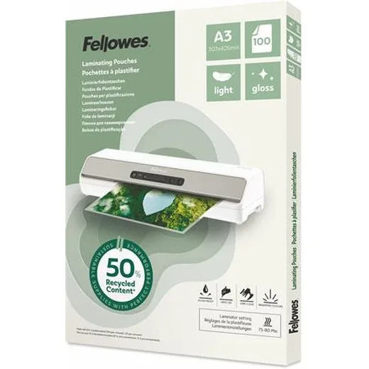 Laminovacia fólia, 80 mikr., A3, lesklá, 100 ks, FELLOWES "Light"