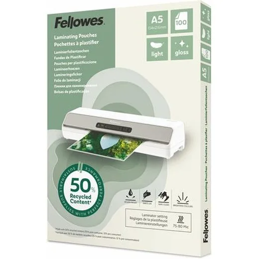 Laminovacia fólia, 80 mikr., A5, lesklá, 100 ks, FELLOWES "Light"