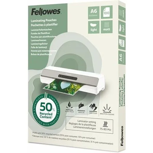 Laminovacia fólia, 80 mikr., A6, matná, 100 ks, FELLOWES "Light"