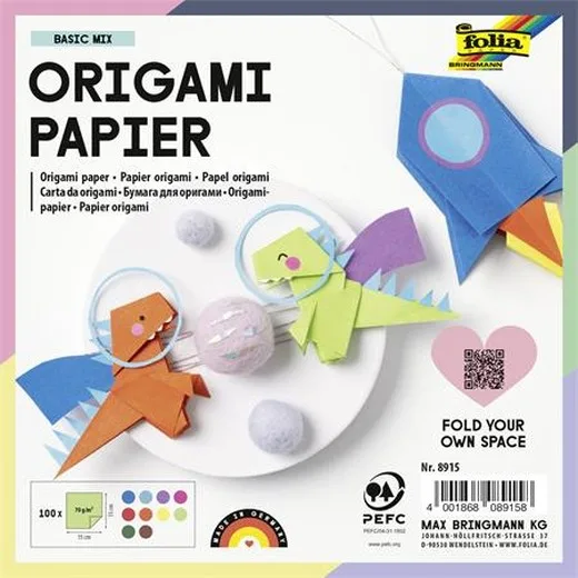 Origami papier, 15x15 cm, 70 g, 100 listov, FOLIA, rôzne farby