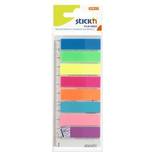 Záložky, plastové, 8x25 listov, 45x12 mm, STICK N, neónové farby