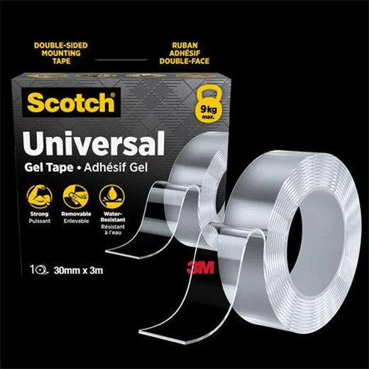 Lepiaca páska, obojstranná, silná,  30 mm x 3 m, 3M SCOTCH "Universal Gel", priehľadná