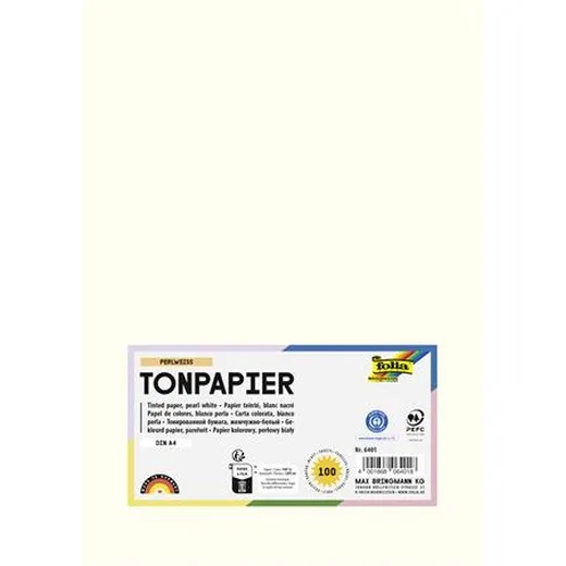 Farebný papier, A4, 130 g, 100 listov, FOLIA, perleťovo biely