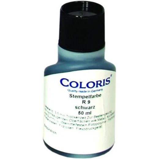 Pečiatková farba, 50 ml, priemyselná, univerzálna, COLORIS "R9", čierna