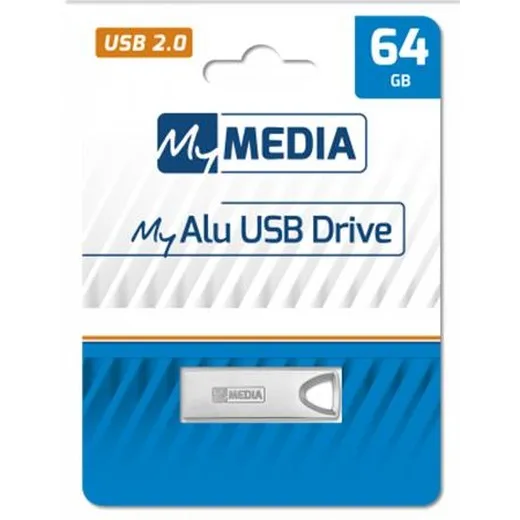 USB kľúč, 64GB, USB 2.0, hliníkový kryt, MYMEDIA "Alu" (by VERBATIM)