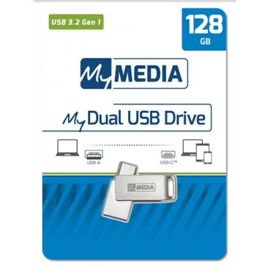 USB kľúč, 128GB,  USB 3.2 Gen1+ USB-C, hliníkový kryt, MYMEDIA "Dual" (by VERBATIM)