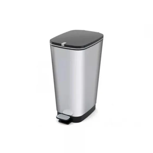 Odpadkový kôš, s pedálom, kovový efekt, 45 l, CURVER "Chic", strieborný