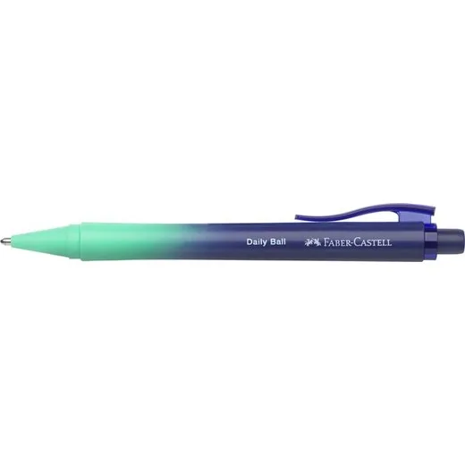Guľôčkové pero, 1 mm, XB, stláčací mechanizmus, tyrkysové-modré telo pera, FABER-CASTELL "Daily Ball Flow", modré
