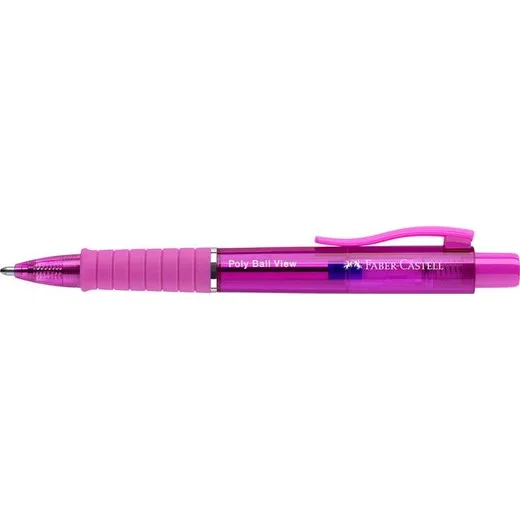 Guľôčkové pero, 1 mm, XB, stláčací mechanizmus, fuksiové telo pera, FABER-CASTELL "Poly Ball View Aurora", modré