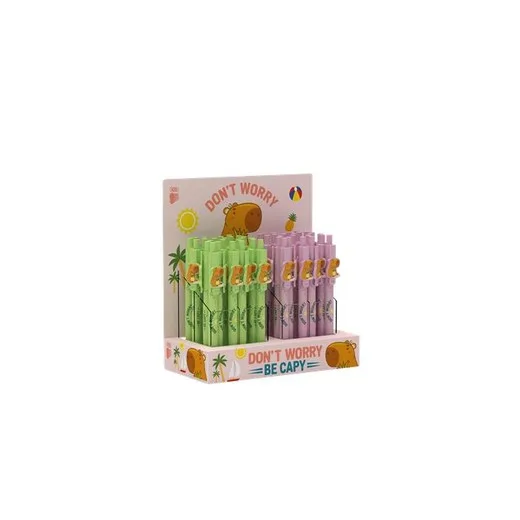 Guľôčkové pero, displej, 0,8 mm, stláčací mechanizmus, mix, ICO "Capybara", modré