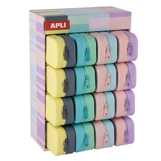Peračník, displej, na zips, silikónové, dvojfarebné, APLI "Pastel", mix farieb