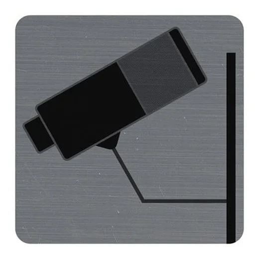 Informačná tabuľka, samolepiaca, 7,5x7,5 cm, hliníkový vzhľad, EXACOMPTA, "Priestor monitorovaný kamerovým systémom"