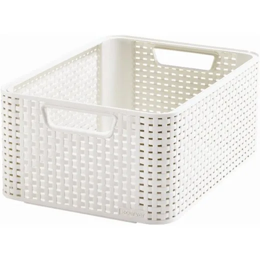 Odkladací box, s efektom rattanu, 18 l, béžová, CURVER "Style M"