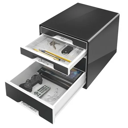 Zásuvkový box, plastový, 4 zásuvky, LEITZ "Cube", čierny 2