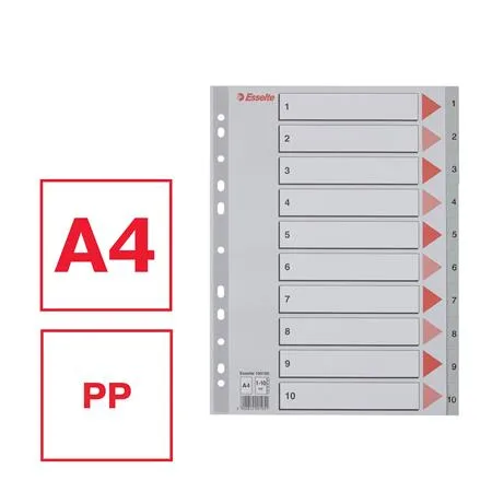 Register, plastový, A4, 1-10, ESSELTE, sivá 2