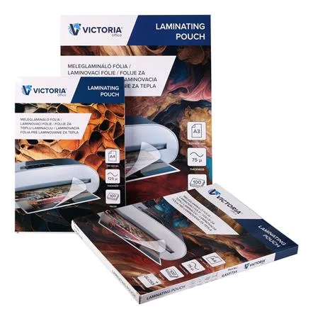 Laminovacia fólia, laminovateľná za tepla, 75 mikr., A4, lesklá, VICTORIA OFFICE 2