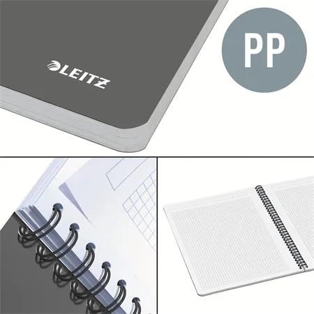 Blok, A4, štvorčekový, 90 listov, PP obálka, LEITZ "Office", sivá-modrá 3