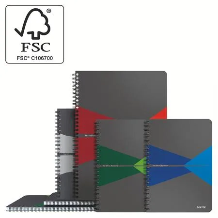 Blok, A4, linajkový, 90 listov, PP obálka, LEITZ "Office", sivá-červená 6