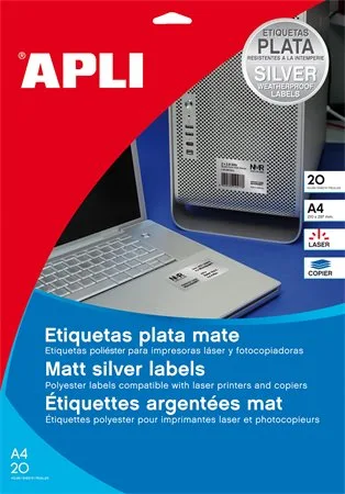 Etikety, okrúhle, priemer: 40 mm, polyester, odolné voči poveternostným podmienkam, APLI, strieborné, 480 etikiet/bal 2