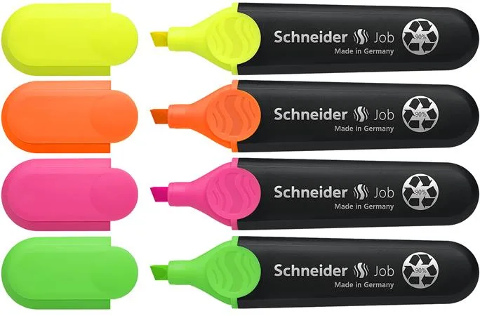 Zvýrazňovač, sada, 1-5 mm, SCHNEIDER "Job 150", 4 rôzne farby 2