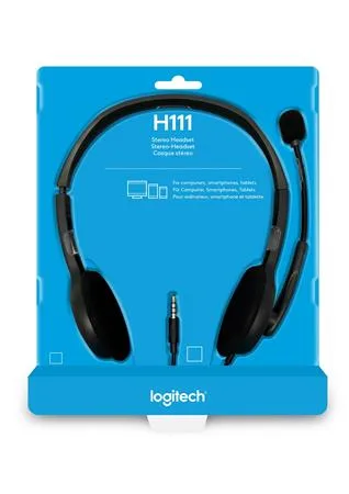 Náhlavné slúchadlá, s mikrofónom, drôtové, LOGITECH "H111", čierna 2