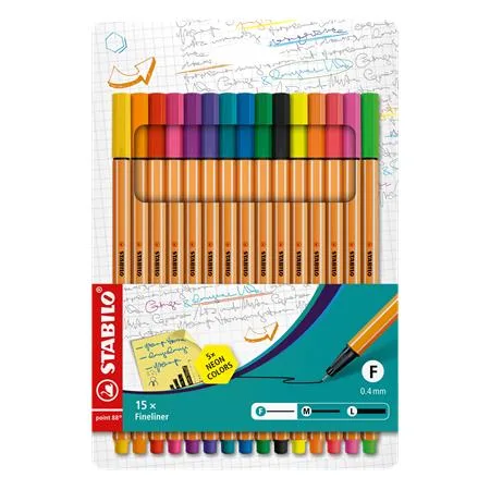 Liner, sada, 0,4 mm, STABILO "Point 88", 10+5 rôznych farieb 2
