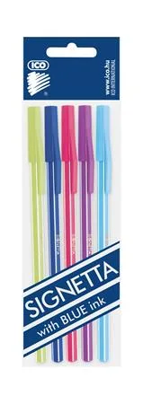 Guľôčkové pero, 0,7 mm, s vrchnákom, 5 rôznych farieb tela, ICO "Signetta Mix", modré 2