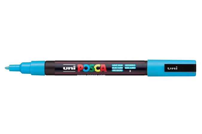 Dekoračný popisovač, 0,9-1,3 mm, UNI "Posca PC-3M", svetlomodrý 2