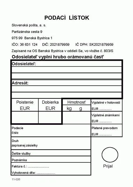 Podací lístok, A6 100 listov 3