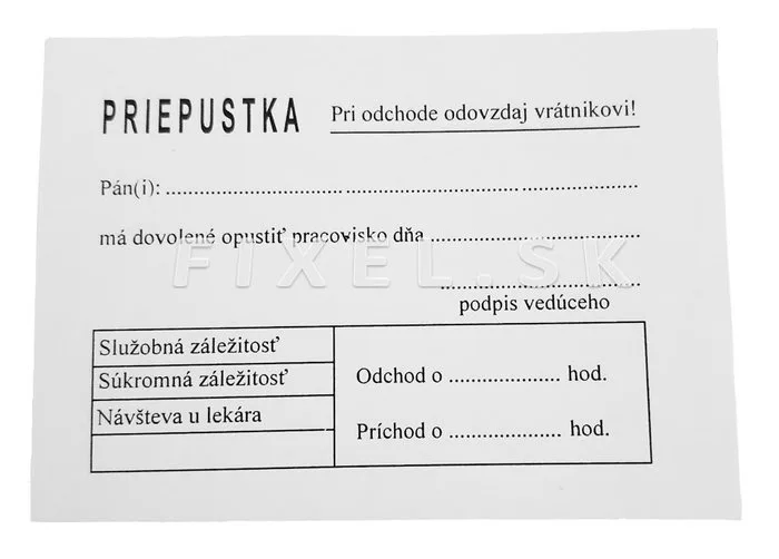 Priepustka A7 – blok 100 listov 2