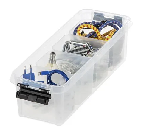 Úložný box, plastový, čierne úchytky, 4 priehradky, SMARTSTORE "Classic 4",  priehľadný 2