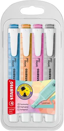 Zvýrazňovač, sada, 1-4 mm, STABILO "Swing cool Pastel", 4 rôzne farby 2