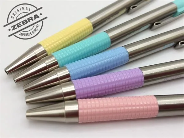 Guľôčkové pero, 0,24 mm, stláčací mechanizmus, nerezová oceľ, farba tela: pastelová modrá, ZEBRA "F-301", modré 3