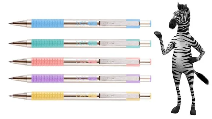 Guľôčkové pero, 0,24 mm, stláčací mechanizmus, nerezová oceľ, farba tela: pastelová fialová, ZEBRA "F-301", modré 2