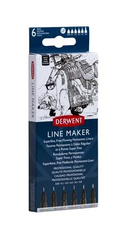 Liner, sada,  0,05/0,1/0,2/ 0,3/0,5/0,8 mm, DERWENT "Line Marker", čierny 2