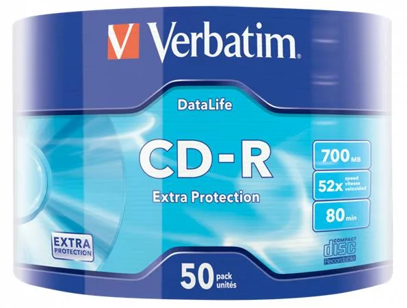 CD-R disk, 700MB, 52x, 50 ks, zmršťovacie balenie, VERBATIM "DataLife" 2