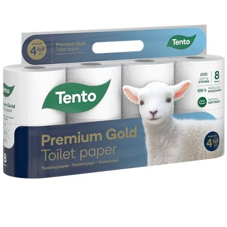 Toaletný papier, 4-vrstvový, malý kotúč, 8 kotúčov, TENTO "Premium Gold", biela 2