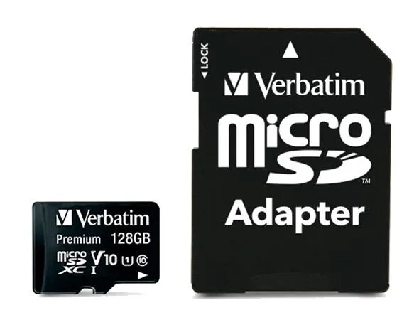 Pamäťová karta, microSDXC, 128GB, CL10/U1, 90/10 MB/s, s adaptérom, VERBATIM "Premium" 2