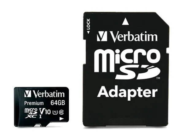 Pamäťová karta, microSDXC, 64GB, CL10/U1, 90/10 MB/s, s adaptérom, VERBATIM "Premium" 2
