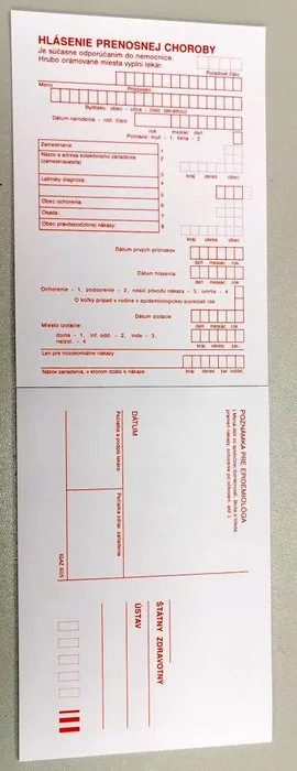 Hlásenie prenosnej choroby A6 10 listov 2