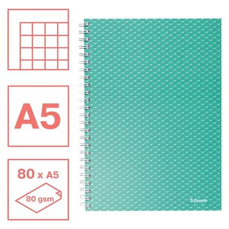 Špirálový zošit, A5, štvorčekový, 80 listov, ESSELTE  "Colour`Breeze", zelená 2