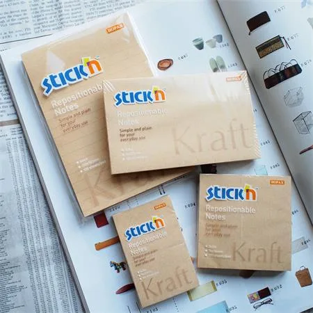 Samolepiaci poznámkový blok, 6x127 mm, 100 listov, STICK N "Kraft Notes", hnedá 2