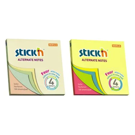 Samolepiaci poznámkový blok, 76x76 mm, 100 listov, STICK N, neónové farby 5