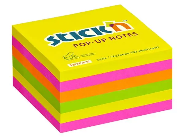 Samolepiaci poznámkový blok, balenie, "Z", 76x76 mm, 6x100 lap, STICK N, neónové farby 3