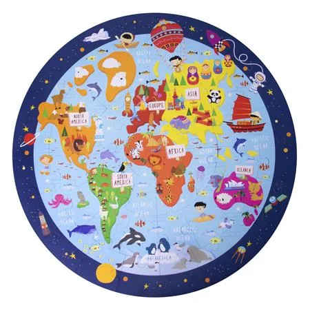 Puzzle, okrúhle, 48 ks, APLI Kids "Circular Puzzle", mapa sveta 2