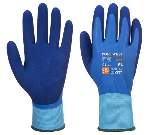 Ochranné rukavice, latexové, latexová pena, máčaná dlaň, veľ. XL, "Liquid Pro", modrá 2
