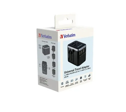 Cestovný adaptér, univerzálny, USB-A(QC 3.0)/USB-C(PD61W)2xUSB, VERBATIM "UTA-04" 3
