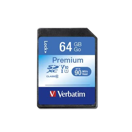 Pamäťová karta, SDXC, 64GB, CL10/U1, 90/10 MB/s, VERBATIM "Premium" 2