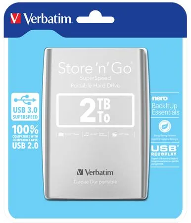 2,5" HDD (pevný disk), 2TB, USB 3.0, VERBATIM, strieborná 2