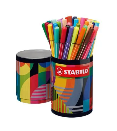 Fixky, sada, valcovitá kovová krabica, 1 mm, STABILO "Pen 68 ARTY", 45 rôznych farieb 4